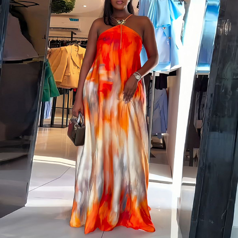 Maxi Dress Halter - فستان صيفي جديد بدون أكمام بنقشة