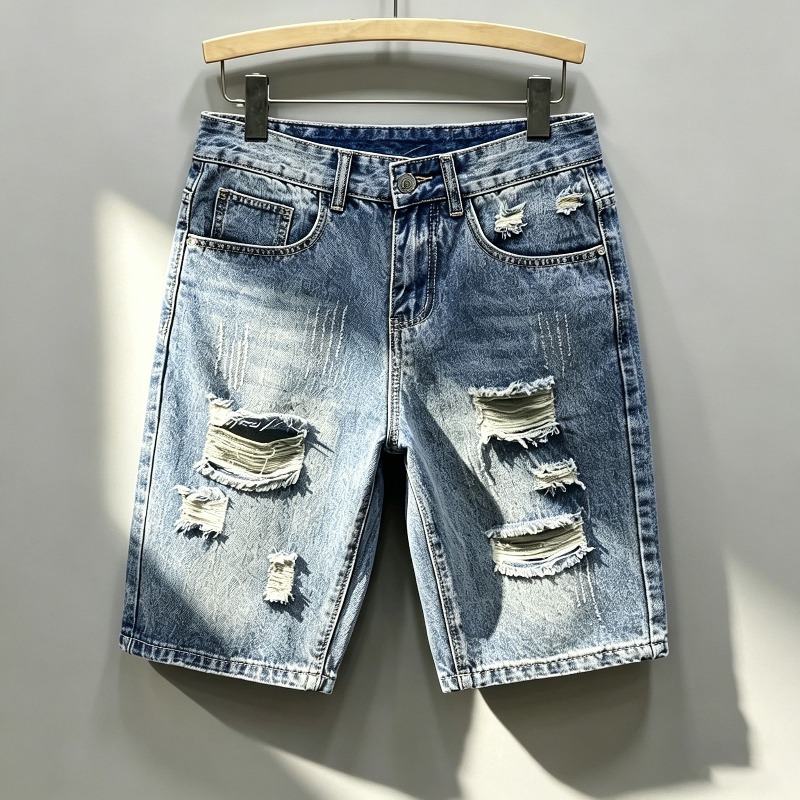 Shorts Denim Frayed - شورت جينز رجالي على الطراز الكوري