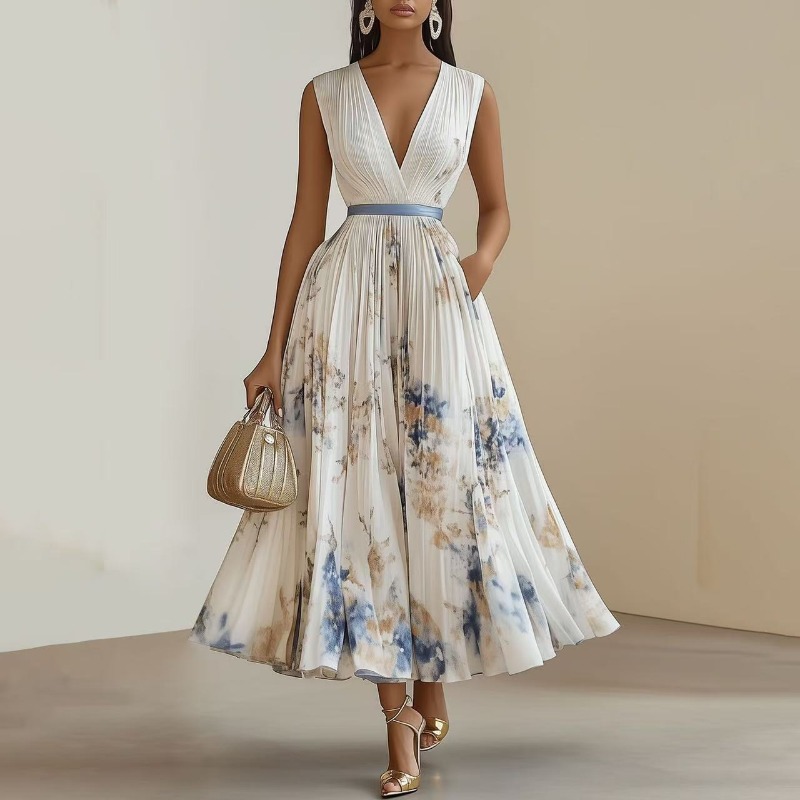 Midi Skirt Floral - فستان نسائي متوسط الطول بياقة على