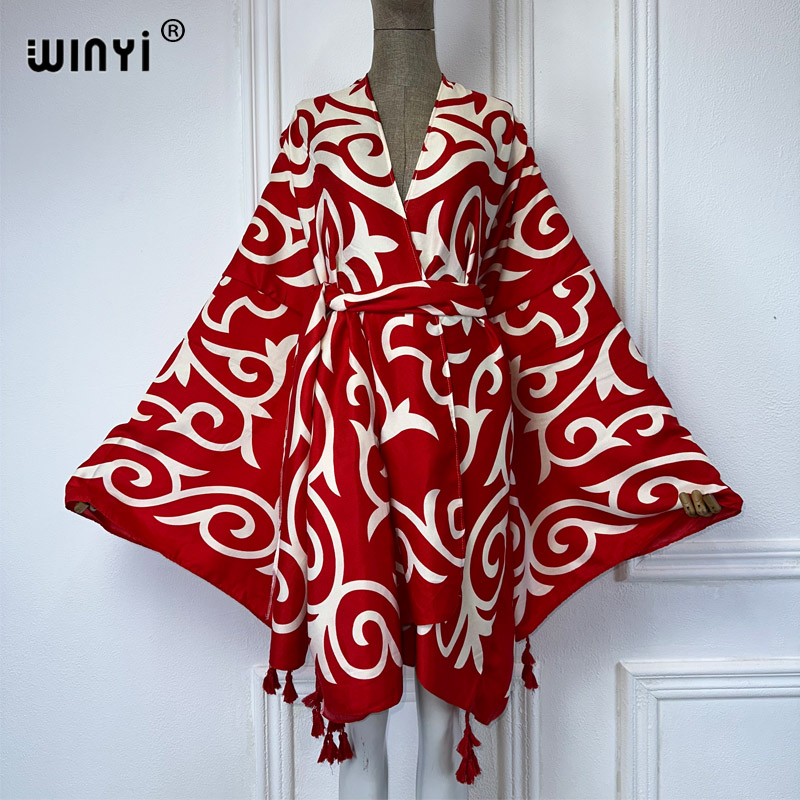 فستان كيمونو من WINYI مطبوع في - مراجعة Cover Up Kaftan وسعره