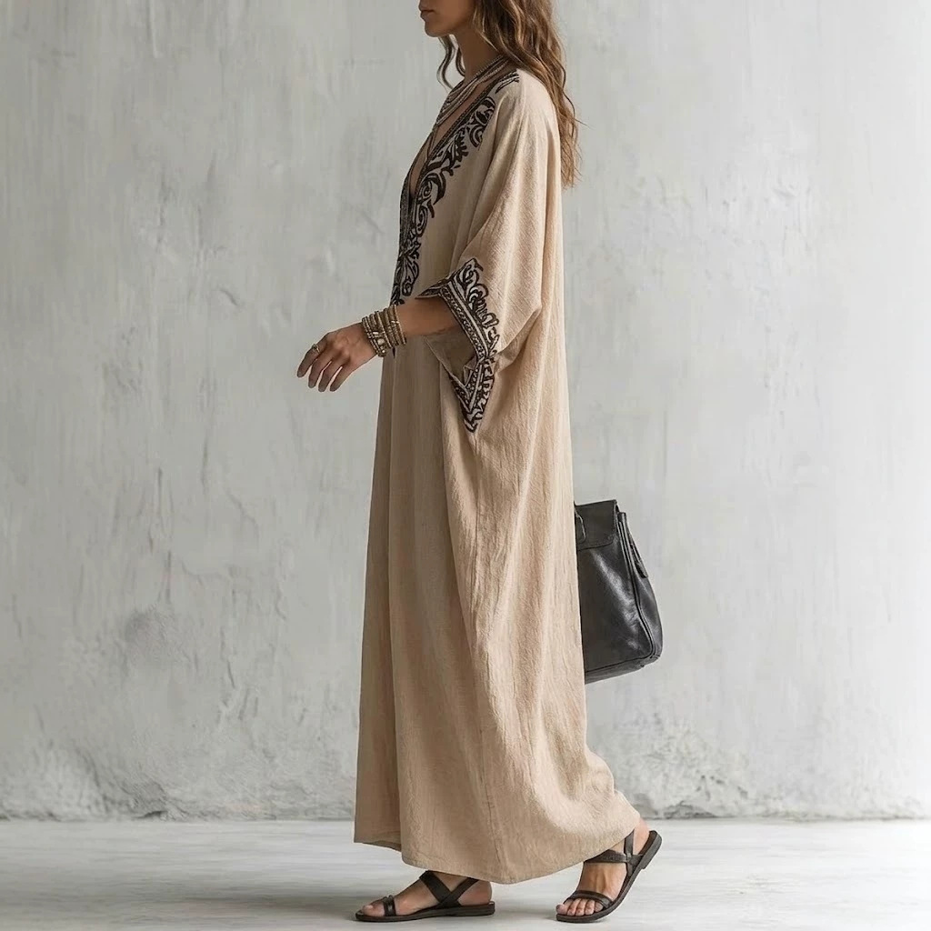 فستان ماكسي نسائي بوهو مطرز بت - مراجعة Cover Up Kaftan وسعره