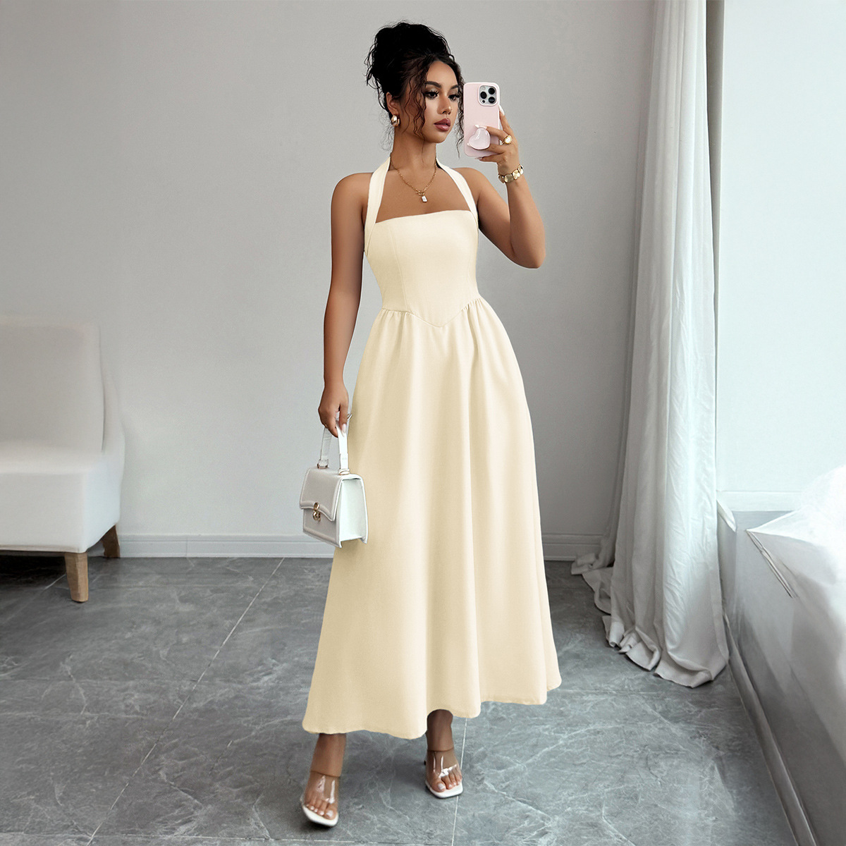 فستان نسائي بخمسة ألوان، فستان - مراجعة Maxi Dress Halter وسعره