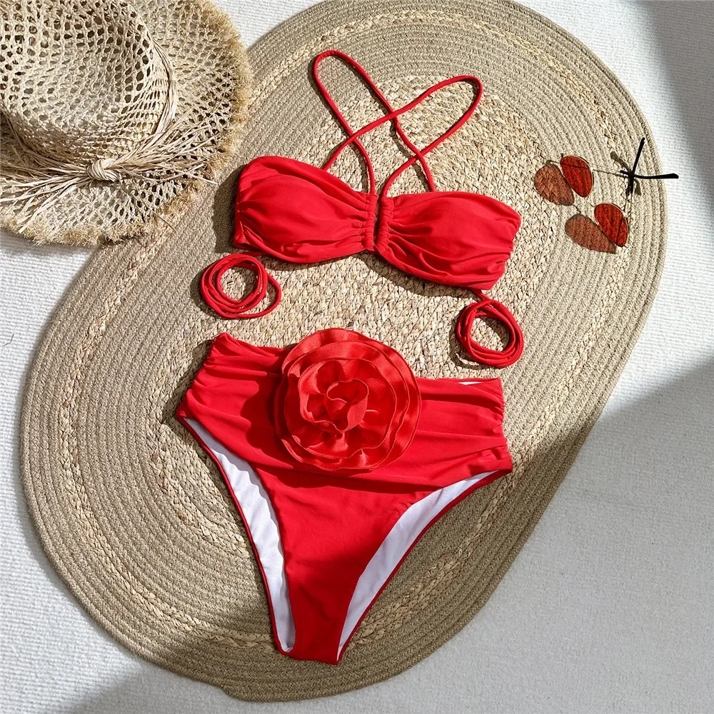 مثير الأحمر ثلاثية الأبعاد زهر - مراجعة Swimsuit Bikini Ruched وسعره