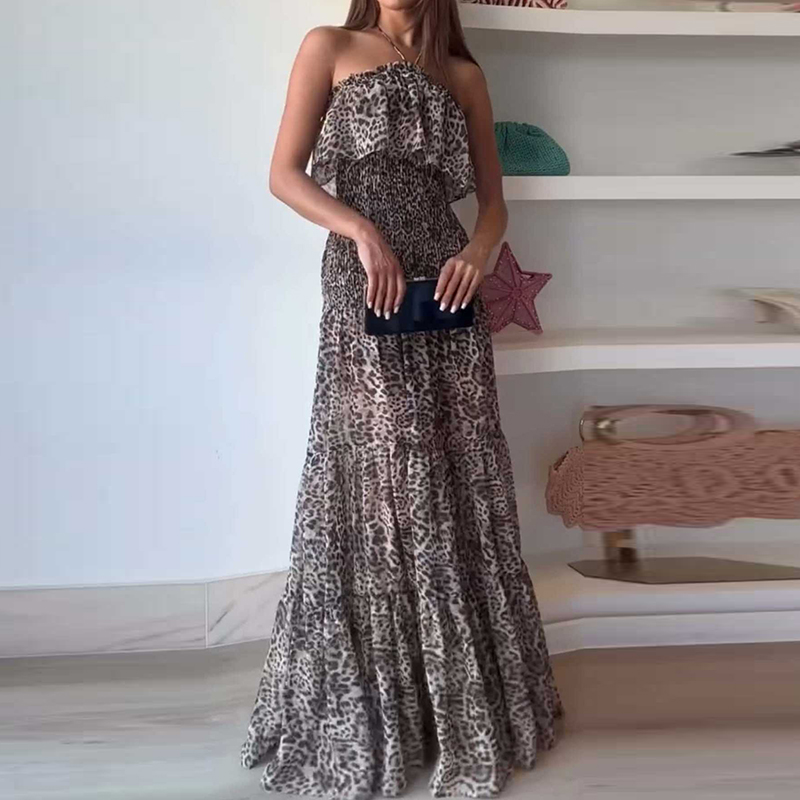 فستان ماكسي مثير بطباعة الفهد  - مراجعة Maxi Dress Halter وسعره