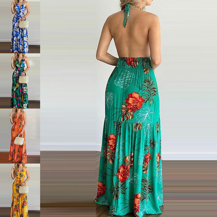فستان ماكسي مزهر طويل بظهر مفت - مراجعة Maxi Dress Halter وسعره