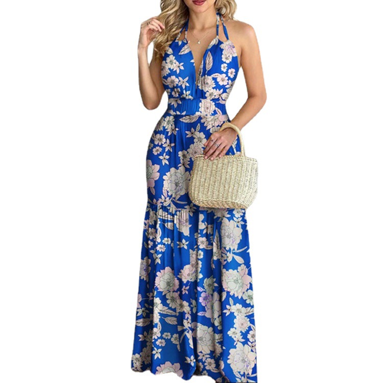 فستان ماكسي مزهر طويل بظهر مفت - مراجعة Maxi Dress Halter وسعره