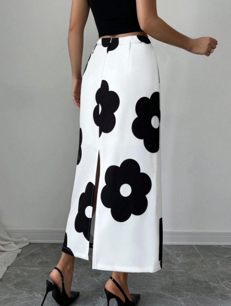 طقم نسائي من قطعتين: توب قصير  - مراجعة Midi Skirt Floral وسعره