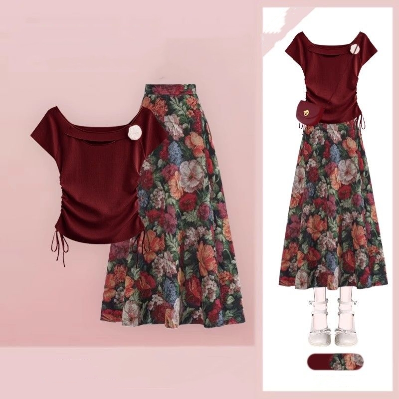 المرأة محظوظ النبيذ الأحمر تي  - مراجعة Midi Skirt Floral وسعره
